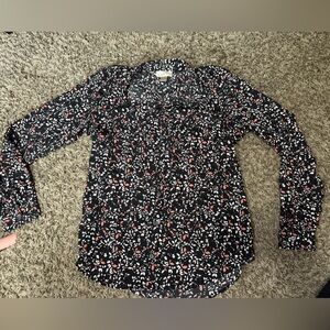 LOFT Black and Pink Patterned Small Top